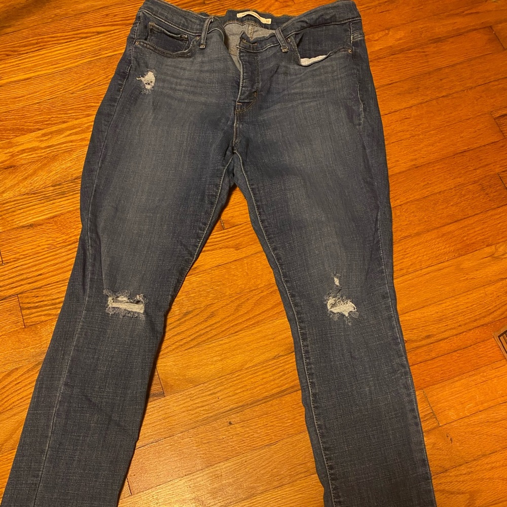 Signature by Levi Strauss Blue Skinny Jeans with Distressed Look - Picture 1 of 4